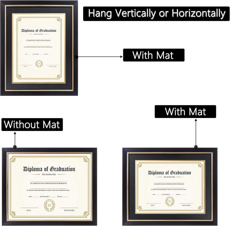 FramePro 11x14 Diploma Frame with Black over Gold Mat, 14x17 Certificate Frame, Real Wood with Gold Trim, Black Frame with Arcylic - Image 5